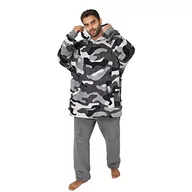 Kurtki męskie - Dreamscene Camo oversize koc z kapturem, miękki pluszowy polar Sherpa, do noszenia, ciepła narzuta, przytulna, olbrzymia kurtka męska - ciemnoszary biały - miniaturka - grafika 1