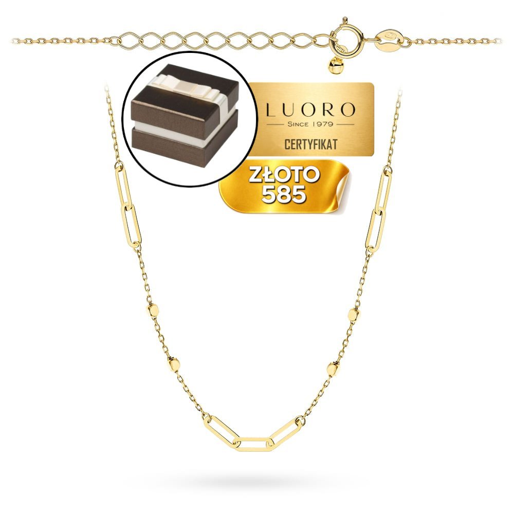 NASZYJNIK ZŁOTY 585 14K SPLOT OGNIWA I KOSTECZKI KÓŁKO 42 CM REGULOWANY