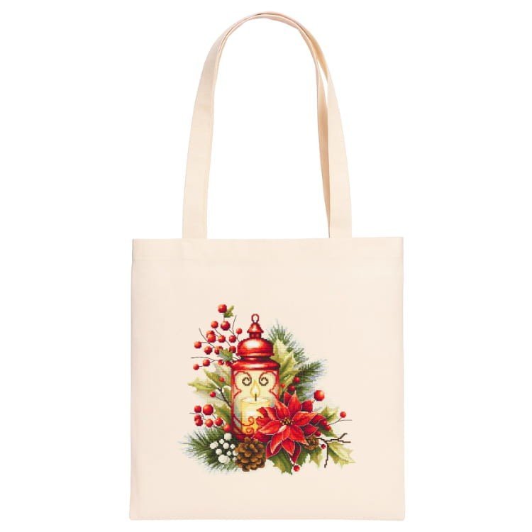 Haft krzyżykowy - Bawełniana torba z nadrukiem haftu - Świąteczna latarenka