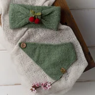 Czapki dla dzieci - Komplet chustka + opaska zielona - miniaturka - grafika 1