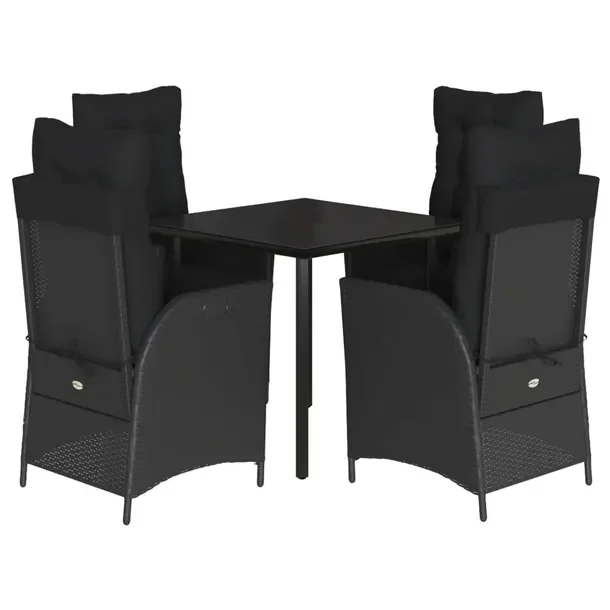 Zestaw mebli ogrodowych czarny rattan PE, stół 80x80x74 cm, krzesła 57x6