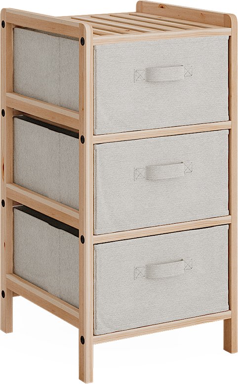 Vicco Szafka łazienkowa Bruno, 34.5 x 67 cm z 3 szufladami z tkaniny, Beżowy/Drewno