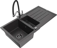 Zlewozmywaki z baterią - Mexen Andres zlewozmywak granitowy 1,5-komorowy z ociekaczem i baterią kuchenną Duo, czarny nakrapiany - 6515-76-671701-07-B - miniaturka - grafika 1