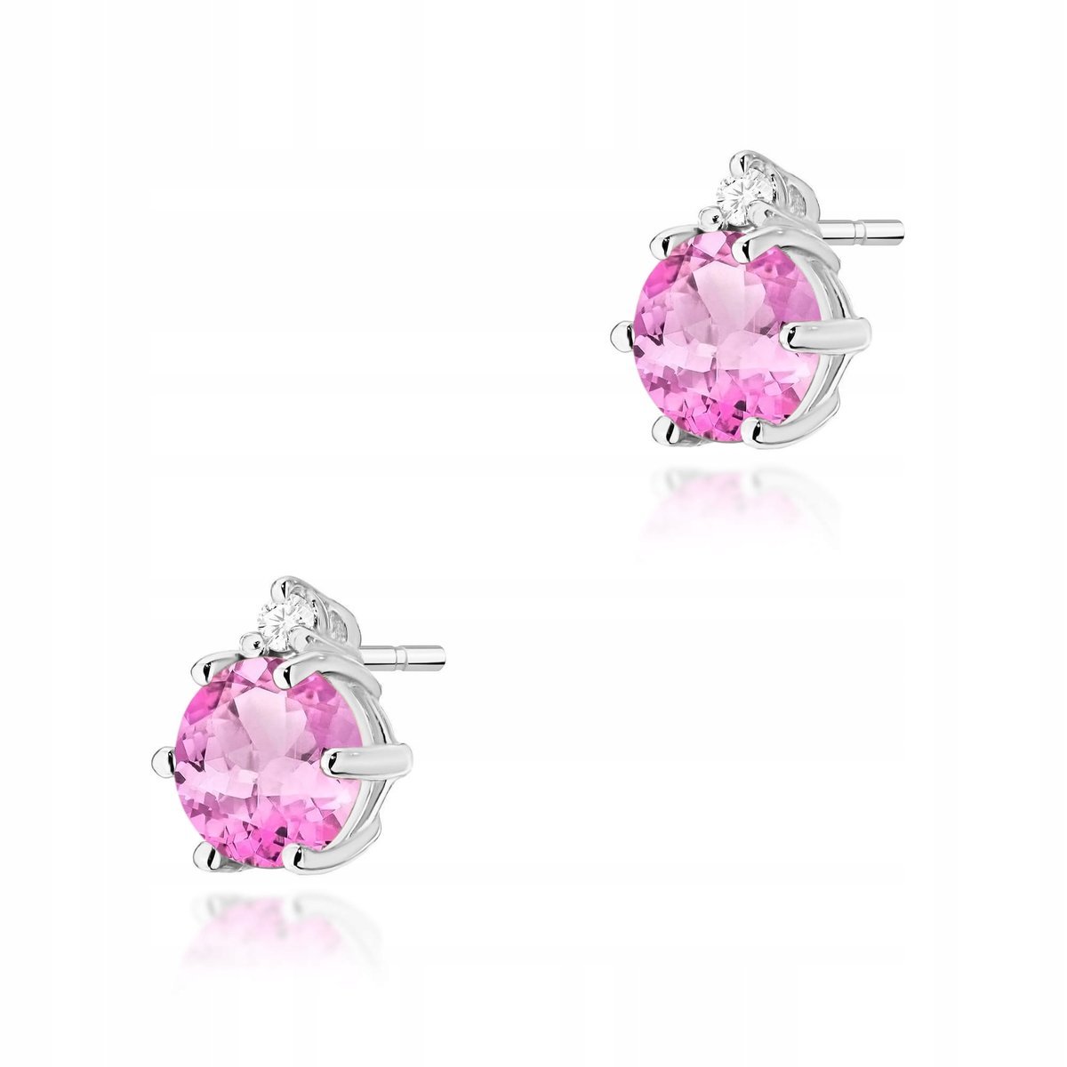 Złoto 585 różowe kolczyki różowy topaz naturalny brylanty 1,1g diamenty