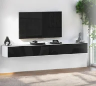 Szafki RTV - Szafka Rtv Wisząca 280cm Pod Tv Nowoczesna Do Salonu Biały Czarny Połysk - miniaturka - grafika 1