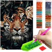 Dekoratorstwo - Haft Diamentowy ARTULIO, Obraz DIY 5D, Diamond Painting, Mozaika diamentowa 40x60cm (Tygrys w kwiatach) + zestaw akcesoriów - miniaturka - grafika 1