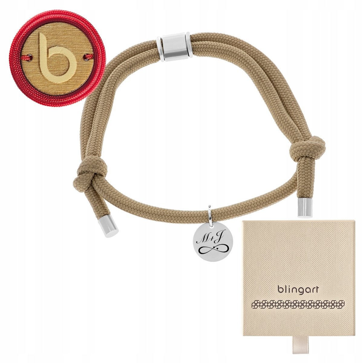 Bransoletka męska z grawerem sznurkowa brązowa regulowana BLINGART