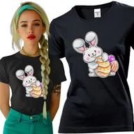 Koszulki i topy damskie - Koszulka damska Królik Zając Z Kolorowymi Pisankami Wielkanoc XL - miniaturka - grafika 1