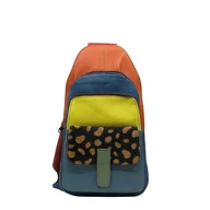 Torebki damskie - Plecak na jedno ramię skórzany kolorowy damski kieszenie ze skrawków OLIVKA - miniaturka - grafika 1