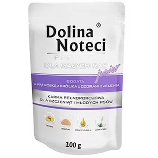 Dolina Noteci PREMIUM JUNIOR MAŁE RASY WĄTRÓBKĘ Z KRÓLIKA Z OZORAMI Z JELENIA 100 g - Mokra karma dla psów - miniaturka - grafika 1