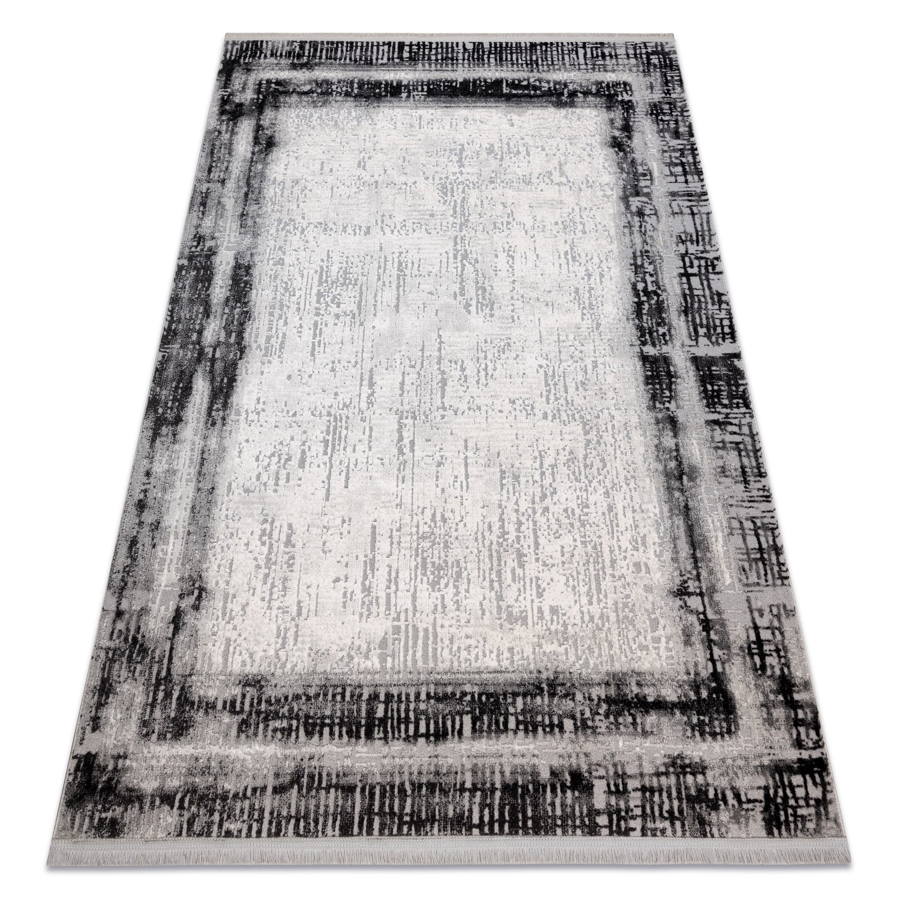 Dywan TULS nowoczesny, strukturalny, frędzle 51235 Vintage, przecierany, ramka antracyt szary 120x170 cm
