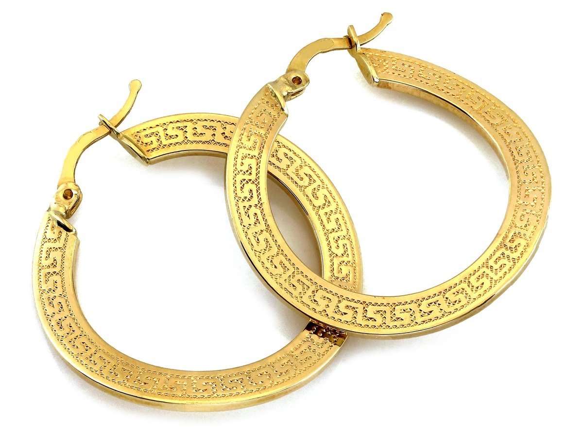 Kolczyki złote 585 koła z greckim wzorem 32mm 3.13g