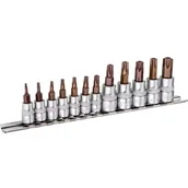 Klucze i nasadki - Jufisto Nasadka Torx z otworem - 1/4" L-35 mm TT 8 x 10 x 15 x 20 x 25 x 27 x 30 3/8" L-50 mm, TT 40 x 45 x 47 x 50 x 55, 12 sztuk - miniaturka - grafika 1