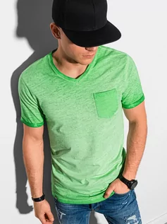 Koszulki męskie - T-shirt męski bawełniany S1388 - V2 zielony - M - Ombre Clothing - grafika 1