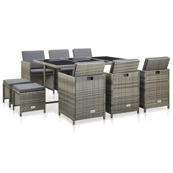 Stylowy zestaw mebli rattanowych szary, stół 167x109x74 cm, 6 krzeseł, 4