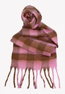 Apaszki i szaliki damskie - Szal w kratę beżowo-różową z frędzlami 40x190 cm - miniaturka - grafika 1