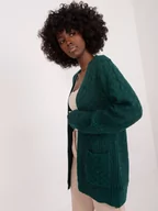 Swetry damskie - Kardigan ciemny zielony casual narzutka kieszenie - miniaturka - grafika 1