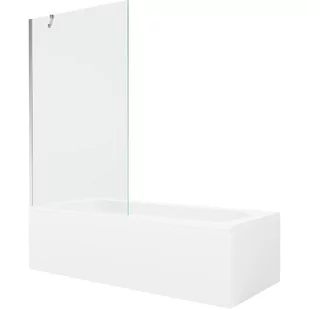 Mexen Vega wanna prostokątna 160 x 70 cm z obudową i parawanem 1-skrzydłowym 100 cm, transparent, chrom - Wanny - miniaturka - grafika 1