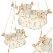 Leżaczki i huśtawki - Huśtawka dla dzieci materiałowa drewniana wisząca tęcza - miniaturka - grafika 1