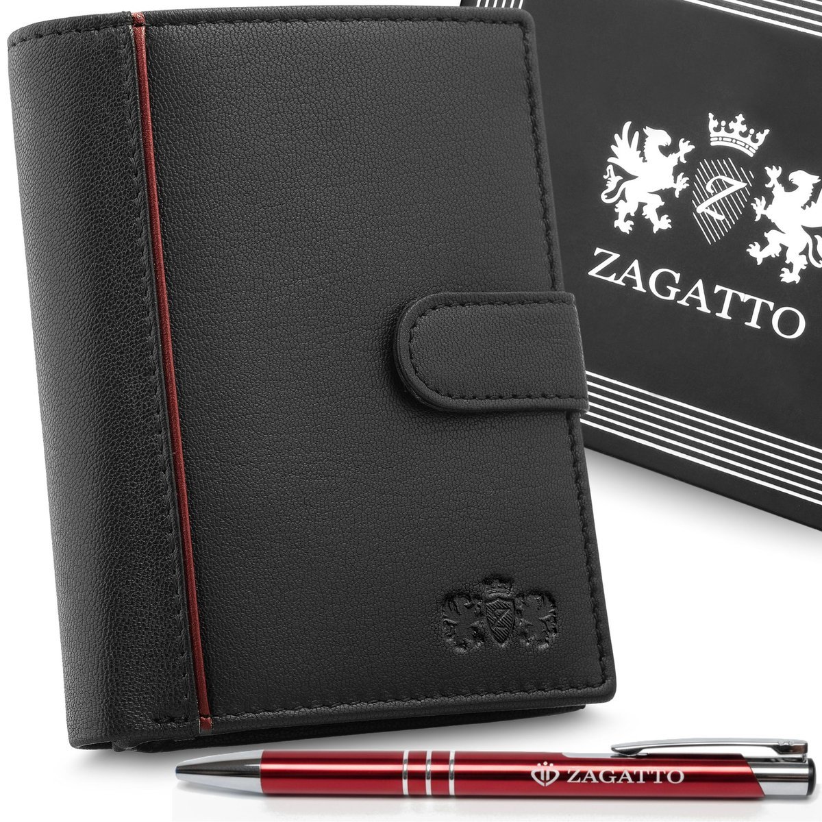 Portfel męski skórzany czarny pionowy, portfel z ochroną kart RFID skóra naturalna zapinany na zatrzask Zagatto / ZG-NL4-F16