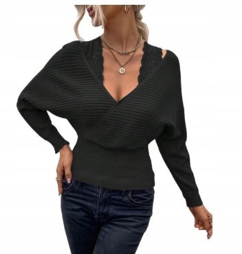 SHEIN SWETER CZARNY Z DŁUGIM RĘKAWEM DAMSKI 40/42 1ŁYE