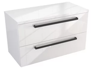 Szafka Wisząca Z Blatem ATH 80 cm - Biały Wysoki Połysk - Uchwyty Czarne Matowe - Szafki łazienkowe - miniaturka - grafika 1