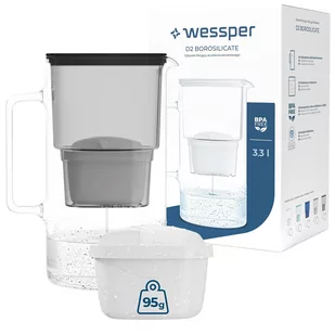 Dzbanek filtrujący szklany Wessper aquamax 3,3l + 2x Filtr Wessper aquamax - Dzbanki filtrujące - miniaturka - grafika 1