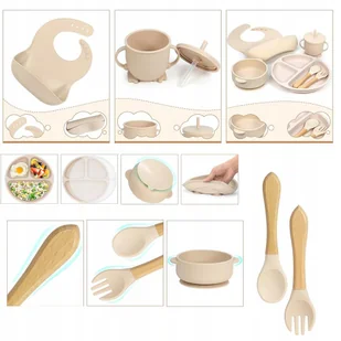 NACZYNIA SILIKONOWE DLA NIEMOWLĄT MAŁYCH DZIECI KOMPLET 7 PCS WYSOKA JAKOŚĆ - Zestawy naczyń dla dzieci - miniaturka - grafika 1