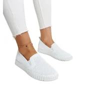 Półbuty damskie - Białe ażurowe skórzane półbuty Vinceza - miniaturka - grafika 1