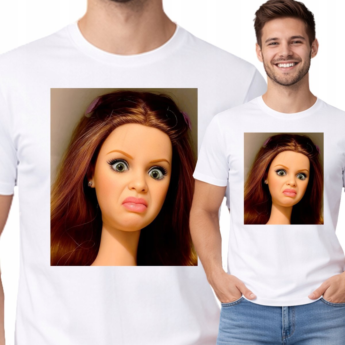 Koszulka Męska Disgusted Doll Face Barbie Mem Prezent S P403 BIAŁA