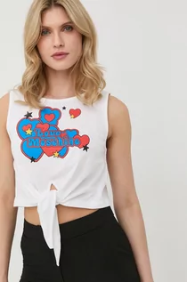 Koszulki i topy damskie - Love Moschino top bawełniany kolor biały - grafika 1
