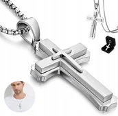 Naszyjniki męskie - Krzyżyk Z Łańcuszkiem Srebrny Męski Krzyż Diamentowany Włoski Łańcuch - inna (Inny) - miniaturka - grafika 1