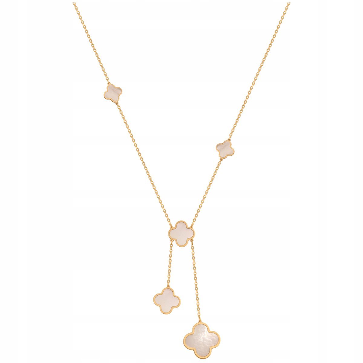 Naszyjnik złoty 585 z koniczynki z masą perłową delikatny na prezent 14k