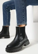 Botki damskie - Czarne Botki Sztyblety na Platformie Oppore - miniaturka - grafika 1