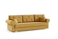 Sofy i kanapy - Sofa rozkładana STAR, sofa z funkcją spania i podstawą do spania, sofa rozkładana, sofa na nóżkach z naturalnego drewna, tkanina welurowa, kanapa w kolorze: żółtym - miniaturka - grafika 1