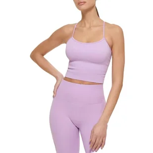 DKNY Sport Women's Rib Seamless Strappy Crop Top z zdejmowanymi miseczkami, t-shirt, dziki fiolet, średni - Koszulki i topy damskie - miniaturka - grafika 1