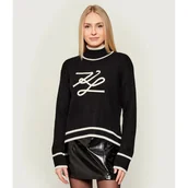 Swetry damskie - Karl Lagerfeld Półgolf Soutache Autograph Loose fit z dodatkiem wełny - miniaturka - grafika 1