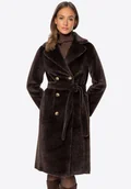 Płaszcze damskie - Dwustronny damski płaszcz z wiązaniem ciemny brąz - miniaturka - grafika 1