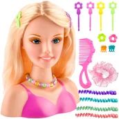 Zabawy w naśladowanie dorosłych - Głowa do Stylizacji Czesania Włosów Fryzur Lalka + Akcesoria Blond Włosy KRUZZEL - miniaturka - grafika 1