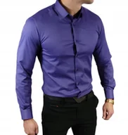 Koszule męskie - Klasyczna koszula slim fit fioletowa elegancka ESP06 - S - miniaturka - grafika 1
