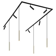 Lampy sufitowe - QAZQA Nowoczesny system oświetleniowy szynowy z 6 reflektorami i 4 lampami wiszącymi, beżowy z czarnym, 1-fazowy - Slimline Uzzy Keno - miniaturka - grafika 1