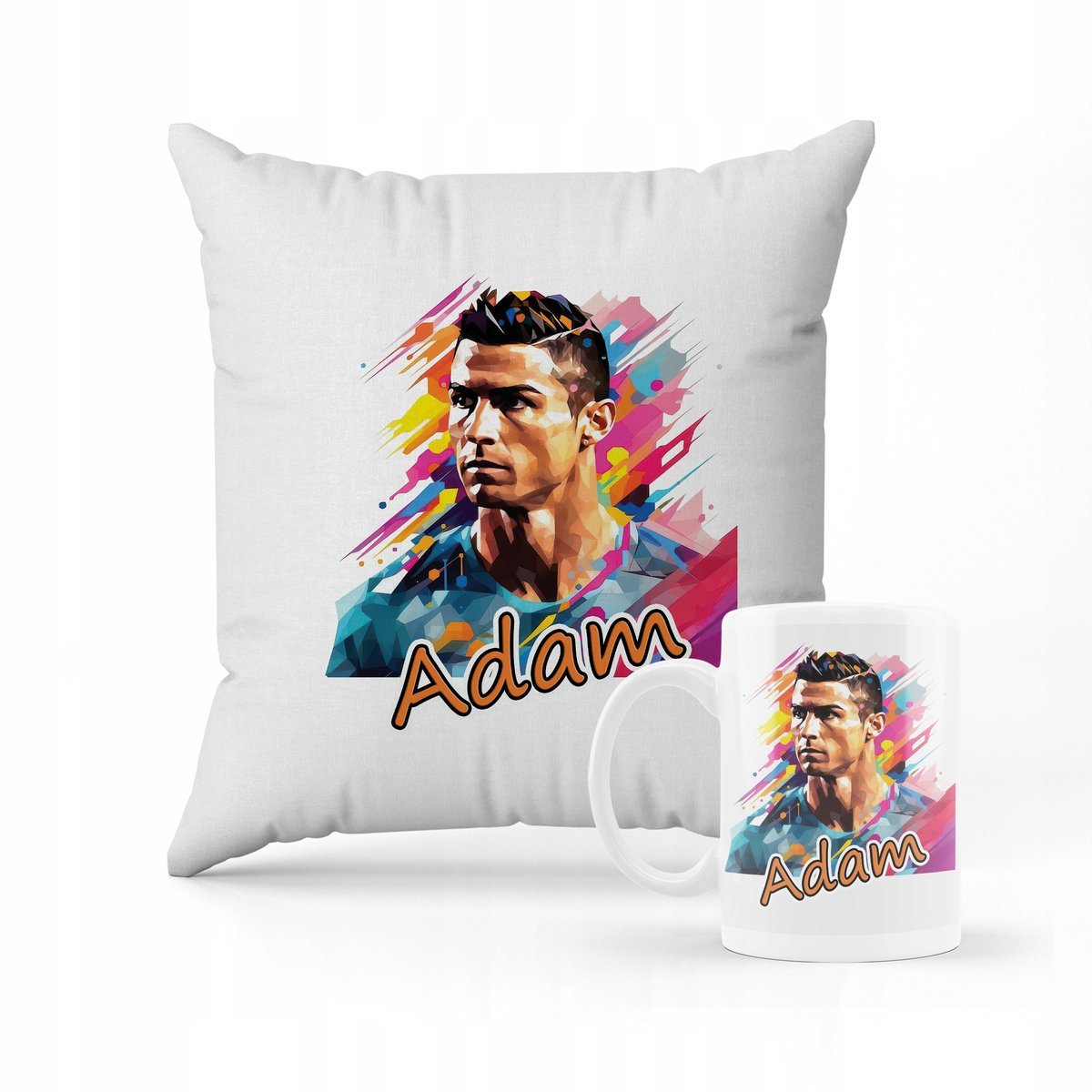 ZESTAW PODUSZKA + KUBEK Prezent Portret Ronaldo + IMIĘ