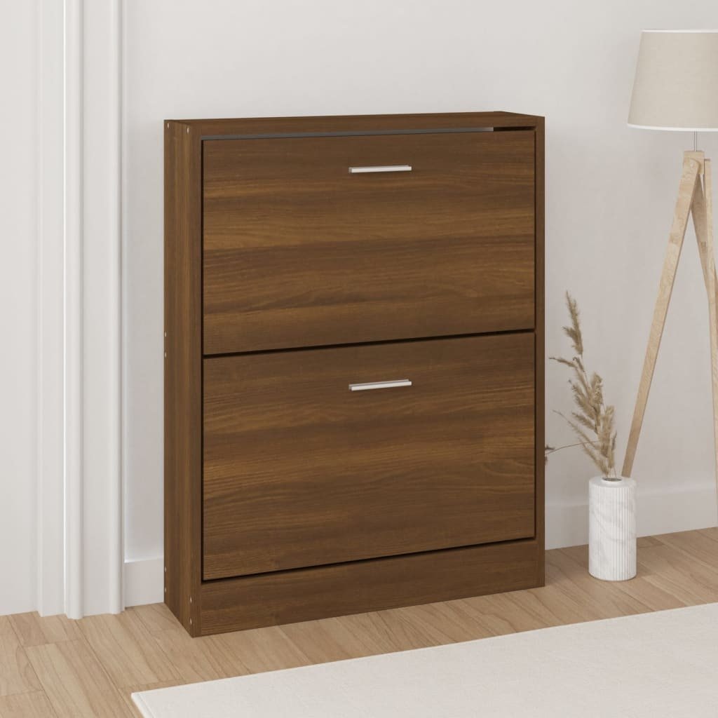 vidaXL Szafka na buty brązowy dąb 59x17x81 cm materiał drewnopochodny - Stojak na buty - Półki na buty - Przechowywanie butów - Szafka na buty