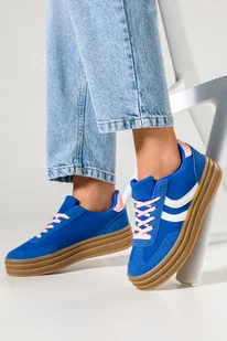 Niebieskie sneakersy damskie buty sportowe na platformie ze żłobieniami sznurowane Casu L-520 - Półbuty damskie - miniaturka - grafika 1