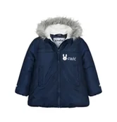 Kombinezony dla dzieci - Długa kurtka zimowa z kapturem dla dziecka do 3 lat, granatowa - miniaturka - grafika 1