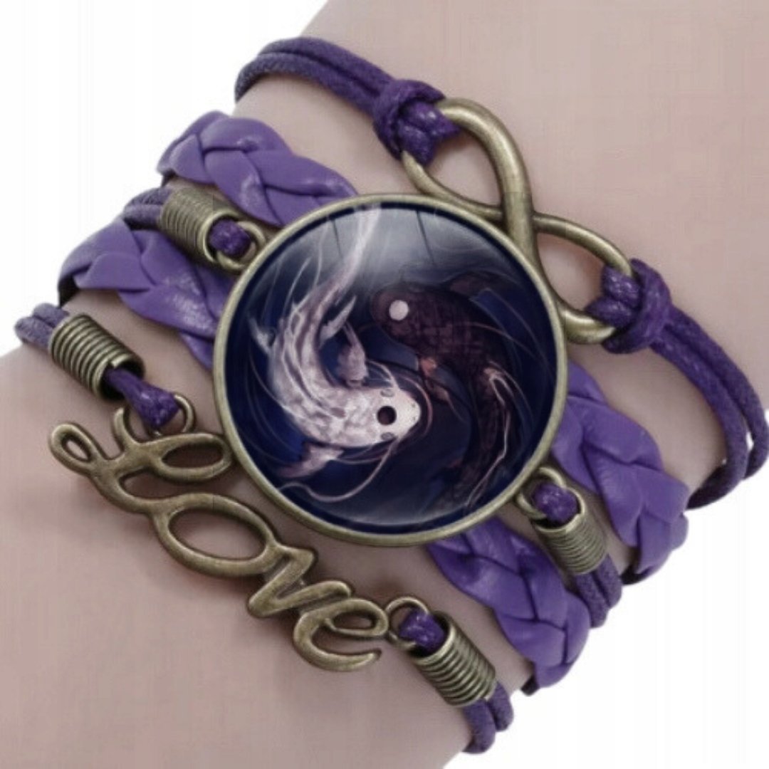 Bransoletka Yin Yang ryby fioletowa Love pleciona regulowana talizman