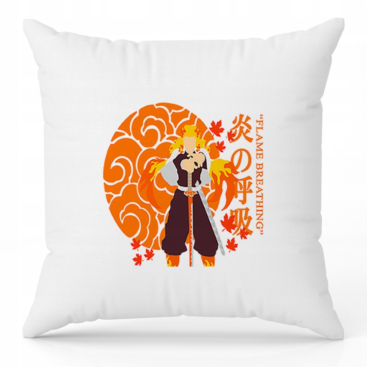 Poduszka Biała Ozdobna 40cm x 40cm FLAME BREATHING Film Anime Prezent Wzory