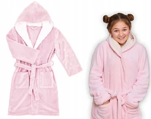 ŚLICZNY SZLAFROK KĄPIELOWY DZIECIĘCY ZAWIĄZYWANY Z KAPTUREM USZKAMI RÓŻOWY - Moda i Uroda OUTLET - miniaturka - grafika 1