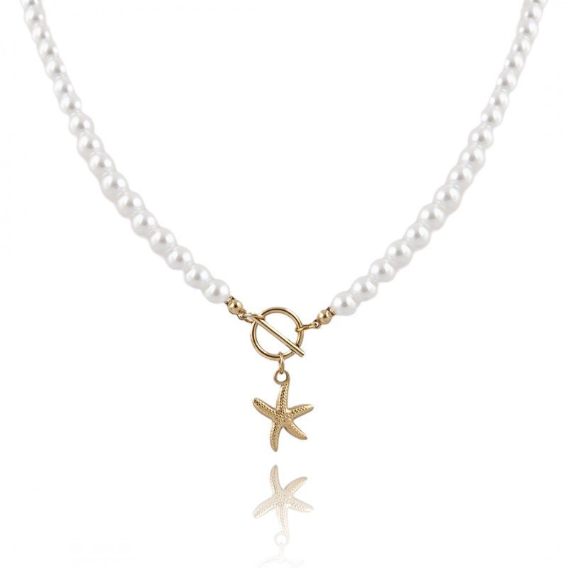 Naszyjnik Z Perłami, Stal Chirurgiczna Platerowana Złotem Nst2091