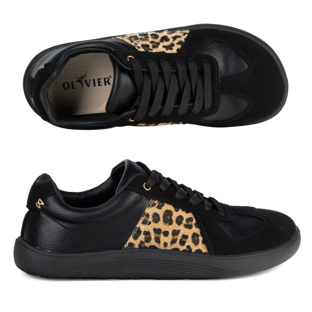 Sneakersy barefoot damskie KIM OLIVIER SELECT szerokie czarne z panter 40 półbuty minimalistyczne sznurowane, skóra ekologiczna, wkładka 25,5 cm